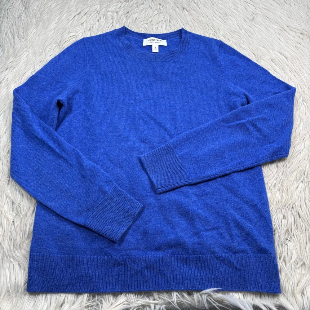 Nordstrom Women's S Cobalt Blue Crew 100% Cashmere Sweater Quiet Luxury Classic